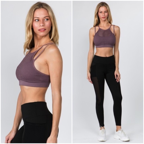 Michelle | Smoky Mauve Mesh Overlay Sports Bra - Picture 2 of 2